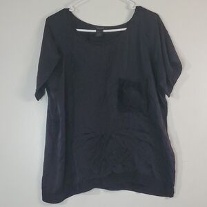 Pink Tartan Black Silk Blouse Top Size XL Chest Pocket Womens